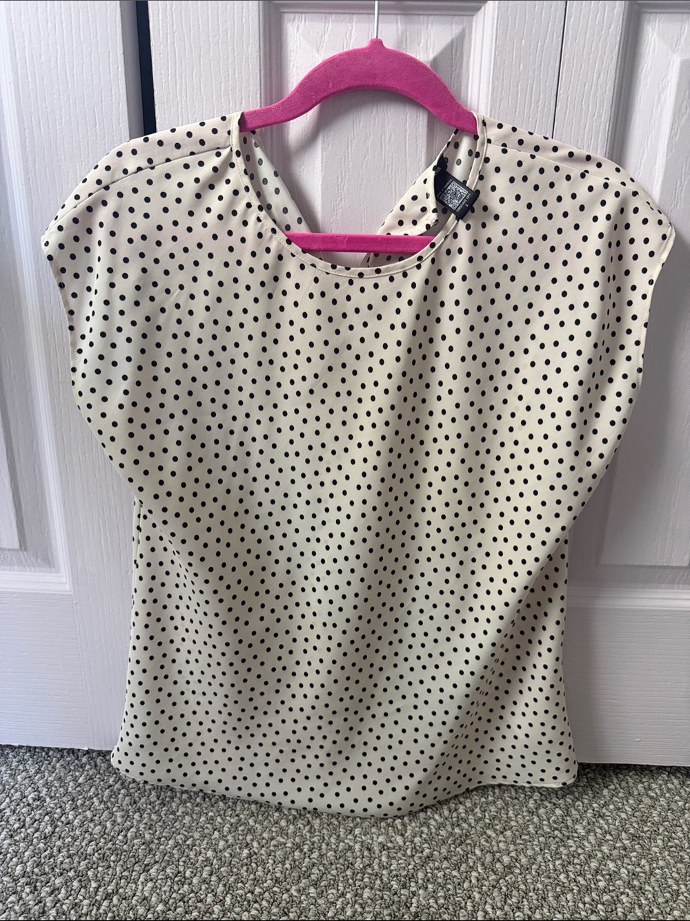 Express Cream and Black Polka Dot Cap Sleeve Blouse